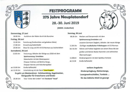 Unterhaltungsprogramm zum Lindenblütenfest Neuplatenburg